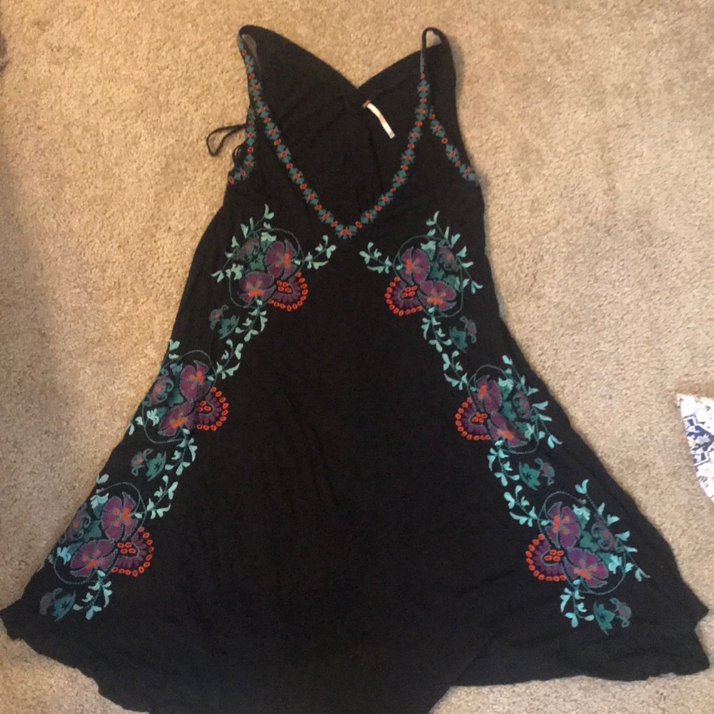 Free People Black Embroidered Shift Dress